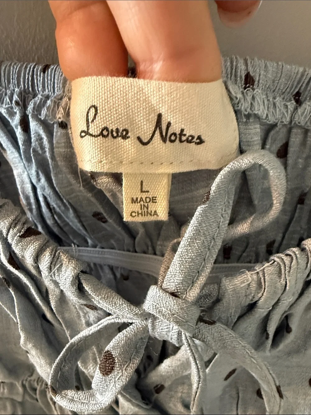 LOVE NOTES Light Blue Top w Black Polka Dots and Ruffle-Sleeve, L, NWT